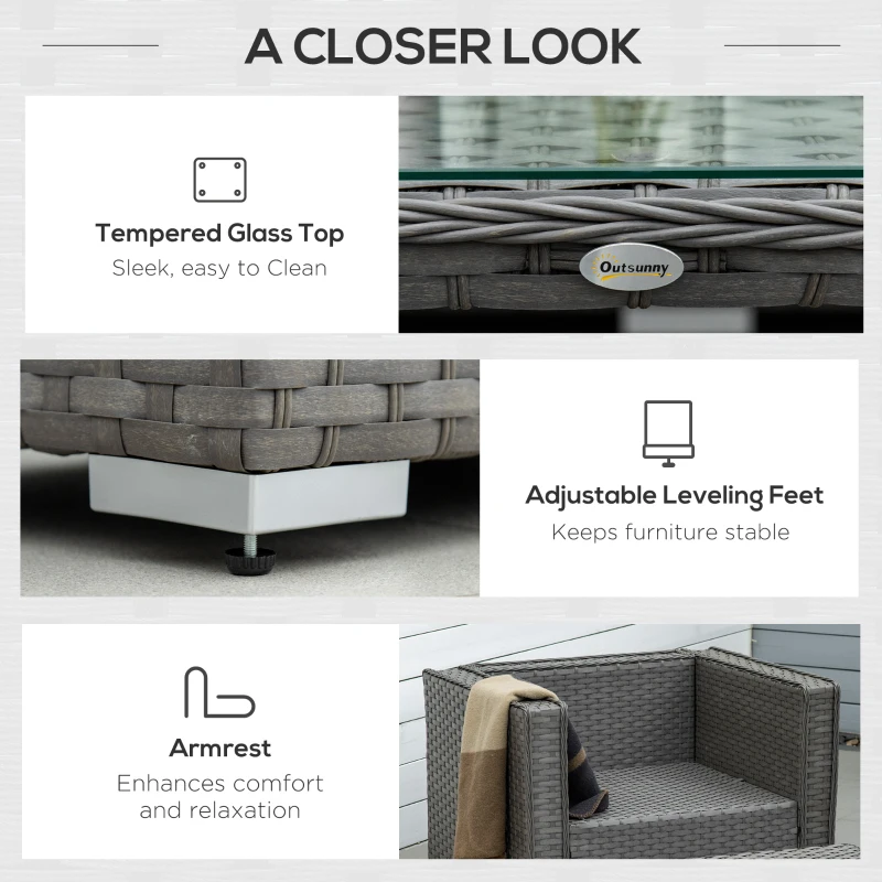 Best 6PC Garden Rattan Sofa Set Bonzer Outdoor Furniture Patio Table Loveseat Stool Lounging Ottoman Aluminium Frame Wicker Weave Conservatory Grey - Image 7