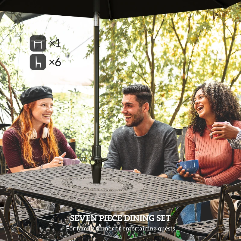Best Seven-Piece Cast Aluminium Garden Dining Set - Bronze Tone - Image 4