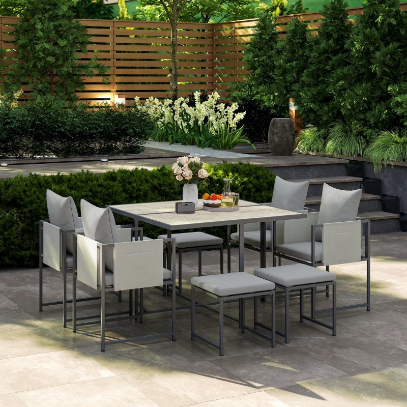 Best Nine-Piece Steel Frame Garden Dining Set - Grey - Image 9