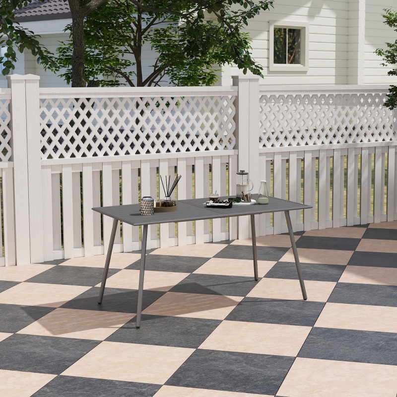Best Rectangle Garden Table with Slat Top, Steel Frame, Outdoor Table for 6 Person, 150 x 80 x 74 cm, Grey - Image 10