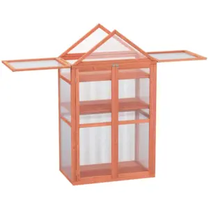 Best Garden Cold Frame Polycarbonate Greenhouse with Adjustable Shelves, Double Doors, Openable Top Covers, Grow House for Flower Vegetable Plants, 80 x 47 x 138cm, Orange