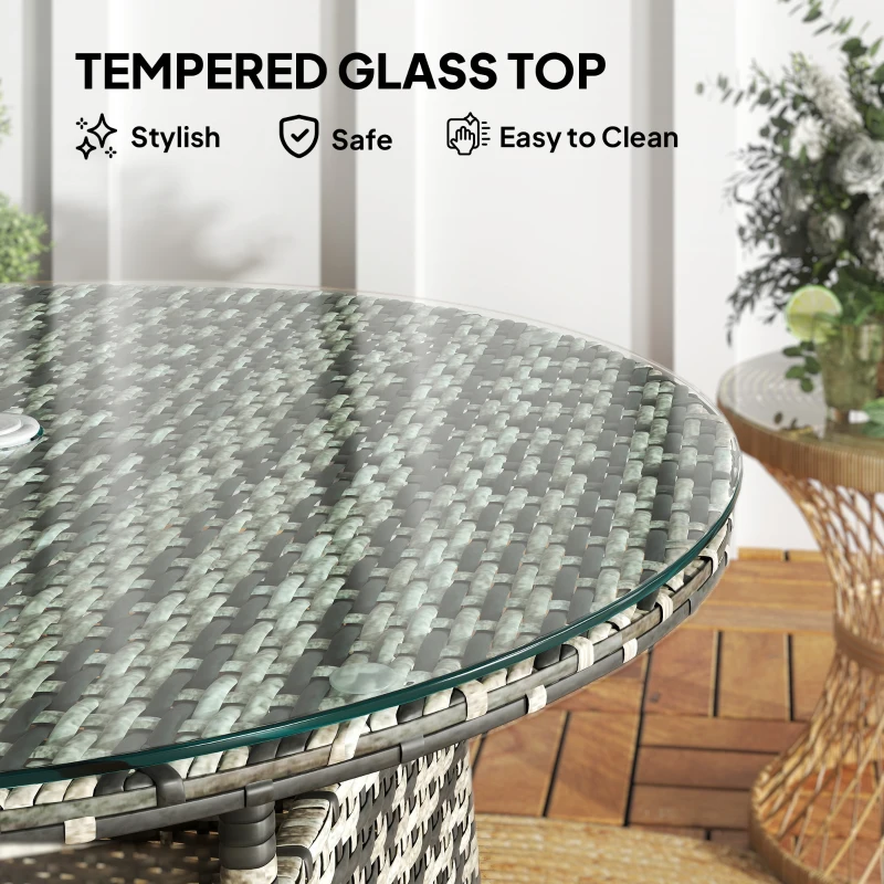 Best Wicker Garden Rattan Table, Patio Furniture Outdoor Coffee Table with Umbrella Hole and Tempered Glass Top, Grey - Image 6