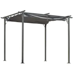 Best 3 x 3(m) Metal Pergola with Retractable Roof, Garden Gazebo Metal Pergola Canopy. Outdoor Sun Shade Shelter for Party BBQ, Grey