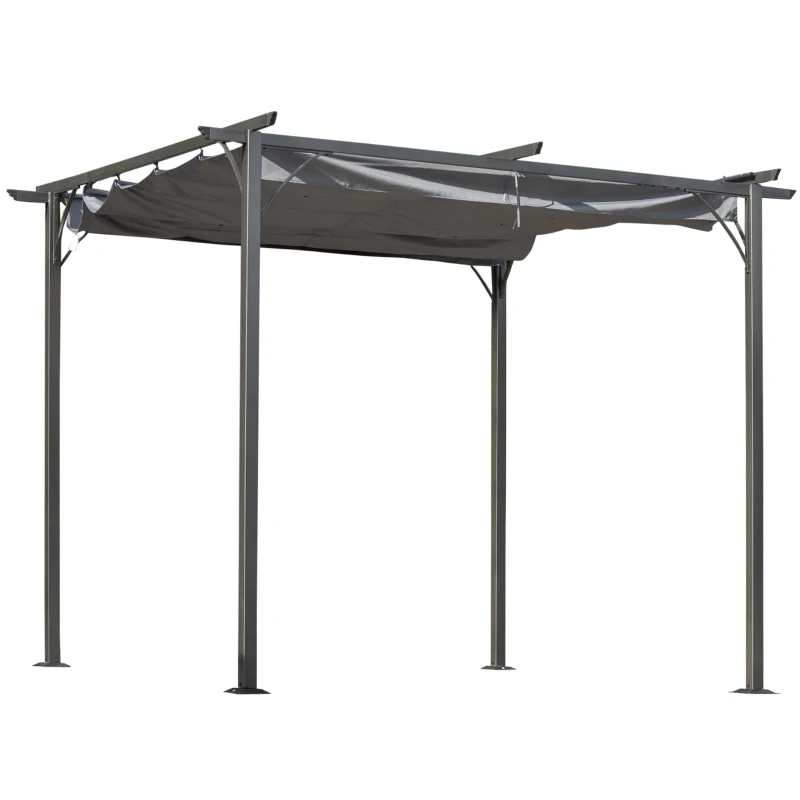 Best 3 x 3(m) Metal Pergola with Retractable Roof, Garden Gazebo Metal Pergola Canopy. Outdoor Sun Shade Shelter for Party BBQ, Grey