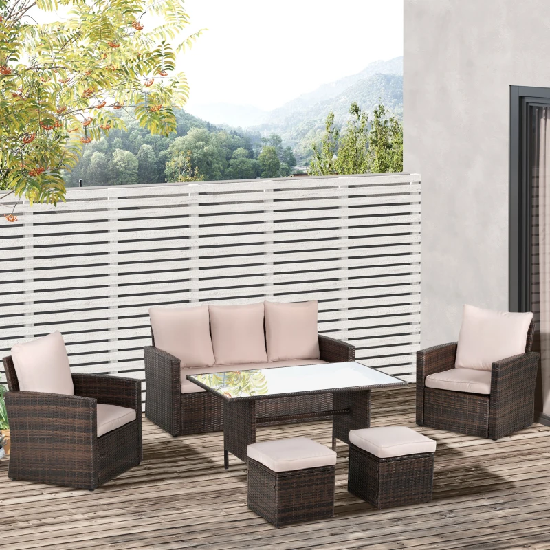 Best Six-Piece Rattan Sofa Set, with Glass-Top Table - Mixed Brown - Image 2
