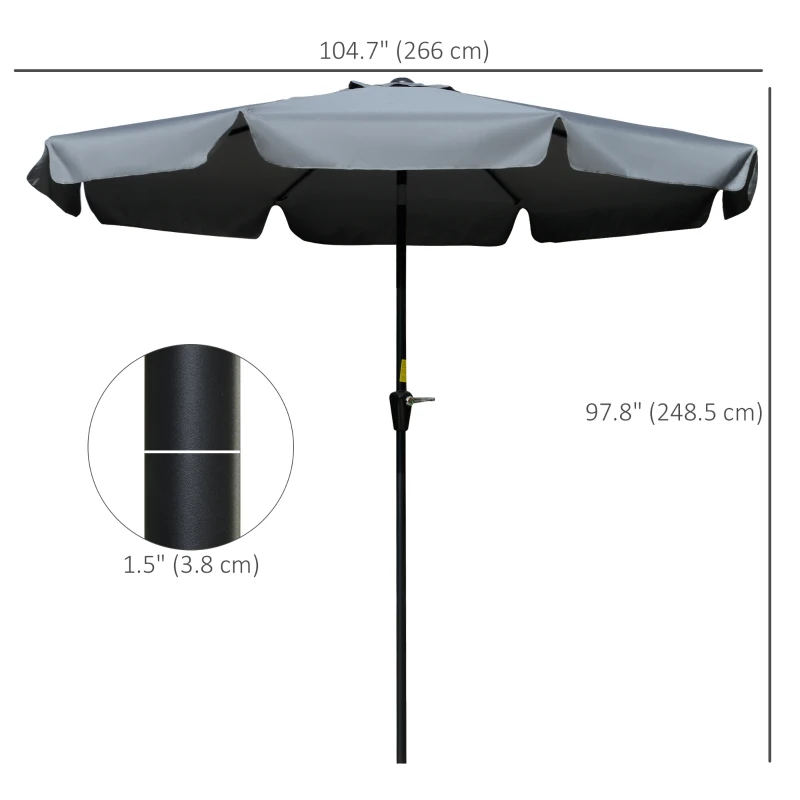 Best 2.7m Patio Parasol Garden Umbrellas Outdoor Sun Shade Table Umbrella with Tilt, Crank, 8 Ribs, Ruffles, Grey - Image 3