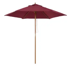 Best 2.5m Wood Garden Parasol Sun Shade Patio Outdoor Wooden Umbrella Canopy Wine Red
