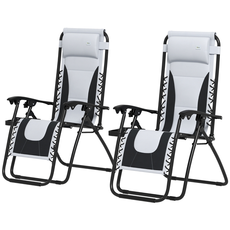 Best Zero Gravity Lounger Chair Set of 2, Folding Reclining Patio Chair with Padded Seat, Cup Holder, Soft Cushion and Headrest for Poolside, Camping, Grey - Image 11