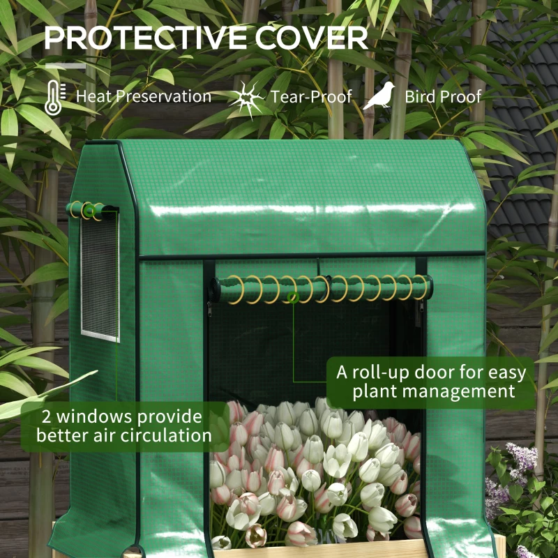 Best Wooden Planter Box with PE Greenhouse Cover and Bed Liner, Raised Garden Bed for Vegetables, Flowers, Herbs - Image 4