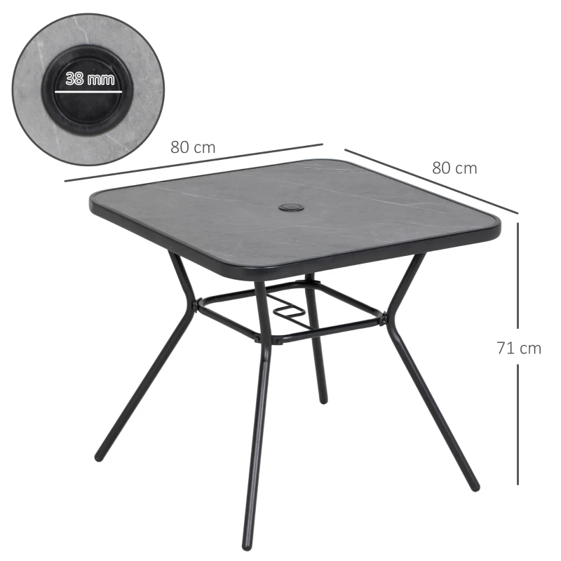 Best Square Outdoor Table, Patio Bistro Coffee Table with Faux-marbled Top and 42mm Umbrella Hole for Garden - Image 3