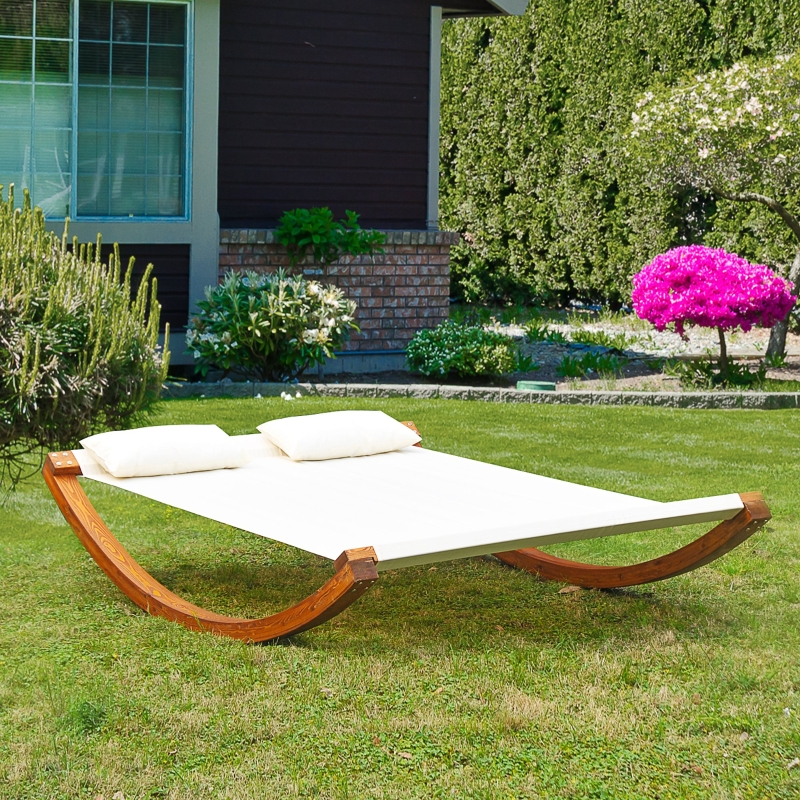 Best Garden Day Rocking Bed Sun Lounger Patio Furniture Hammock With Pillows Wood - Image 10