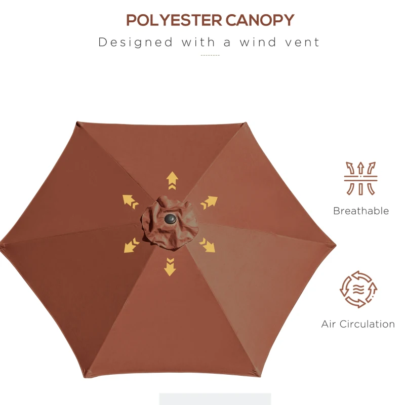 Best 2.6M Garden Parasol Umbrella with Tilt and Crank, Outdoor Sun Parasol Sunshade Shelter with Aluminium Frame, Coffee - Image 7