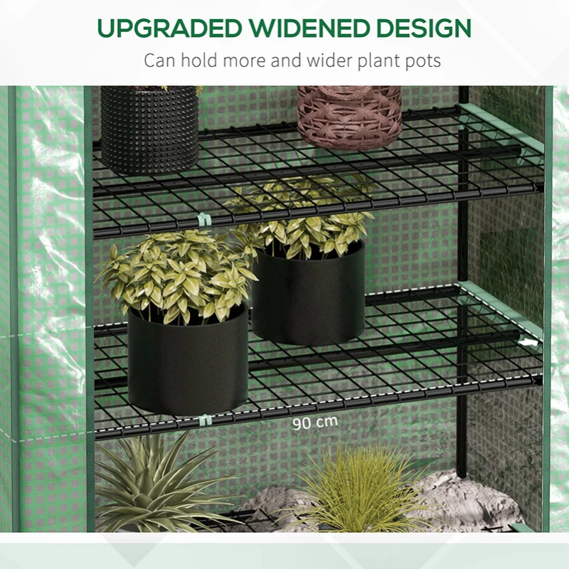 Best 5 Tier Widened Mini Greenhouse with Reinforced PE Cover, Portable Indoor Outdoor Green House with Roll-up Door and Wire Shelves, 193H x 90W x 49Dcm, Green - Image 4