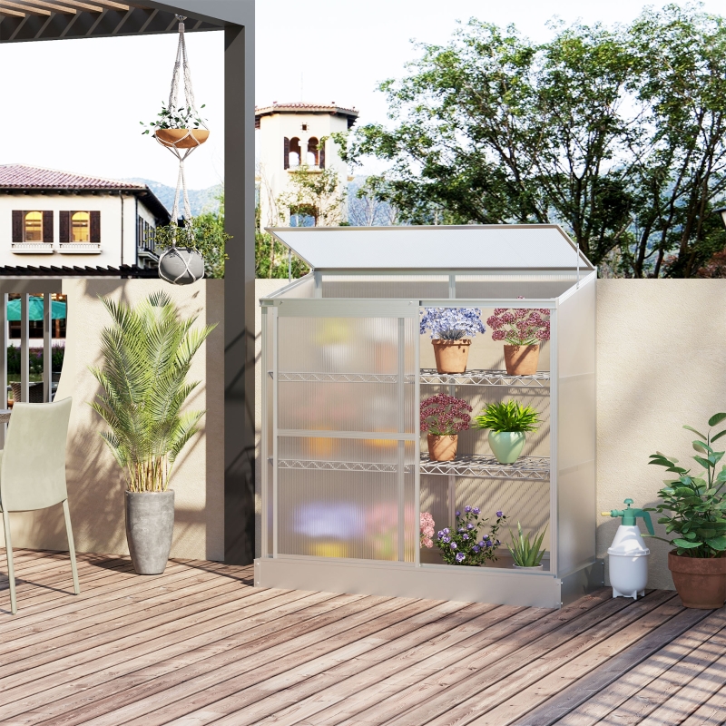Best 3 Tier Greenhouse Garden Outdoor Cold Frame Plant Flower Growth Transparent Polycarbonate Board Openable Roof Sliding Door w/ Foundation 131L x 58W x 140H cm - Image 10