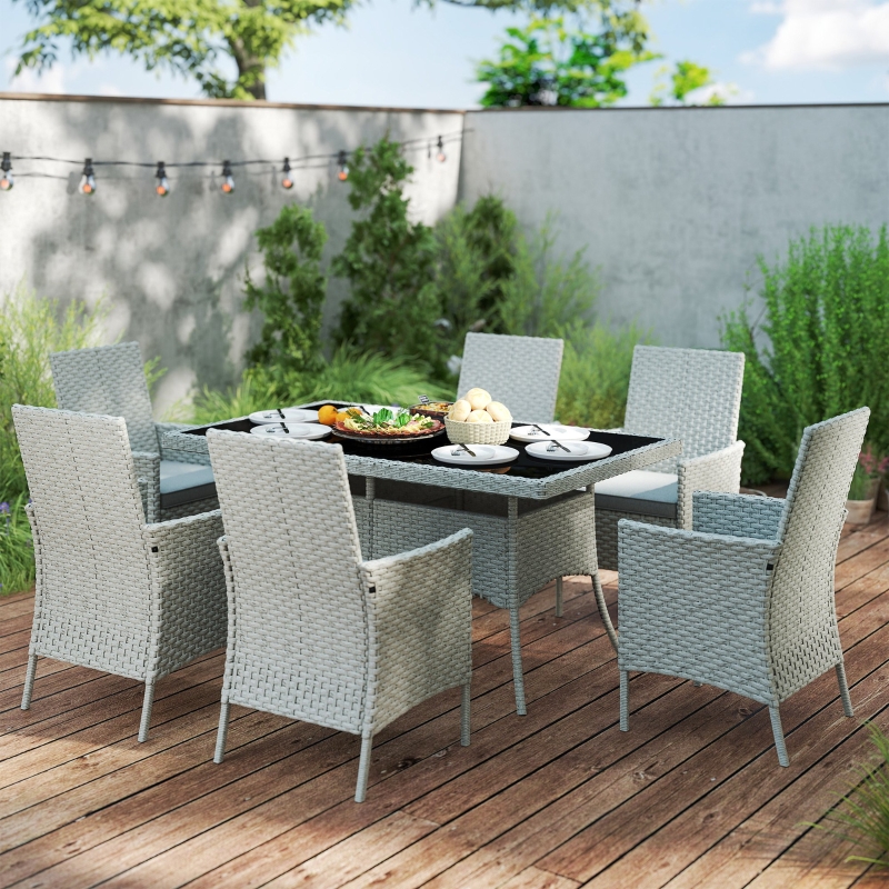 Best Seven-Piece Rattan Dining Set - Grey - Image 9