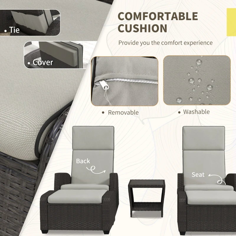 Best 5-Piece Rattan Patio Reclining Chair Set with Footstools, Coffee Table, Cushions, for Outdoor Garden, Brown - Image 6