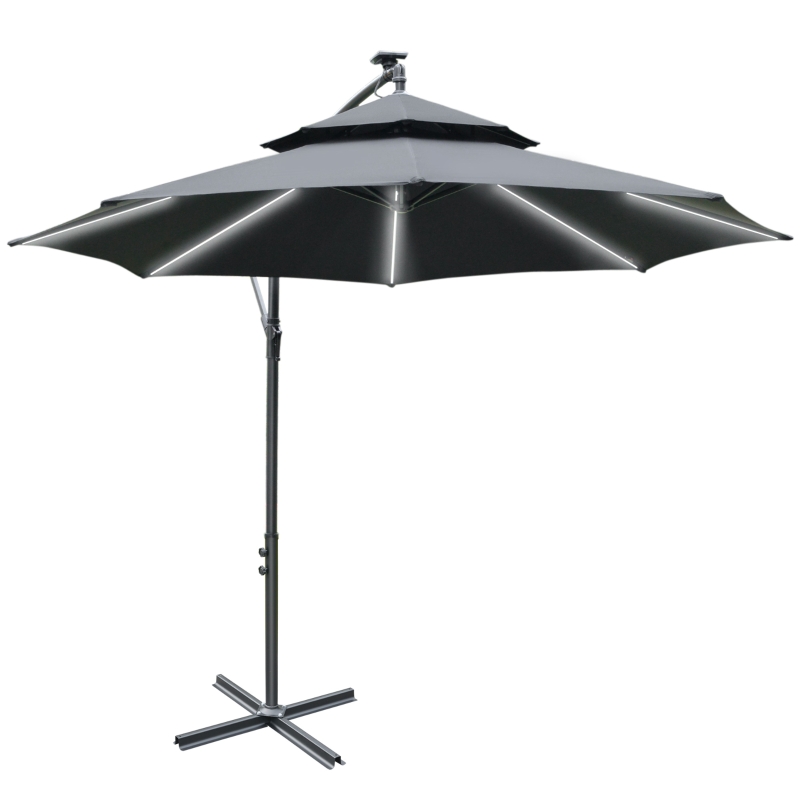 Best 3(m) Cantilever Banana Parasol Hanging Umbrella with LED Solar lights, Crank, 8 Sturdy Ribs and Cross Base for Outdoor, Garden, Patio, Black - Image 12