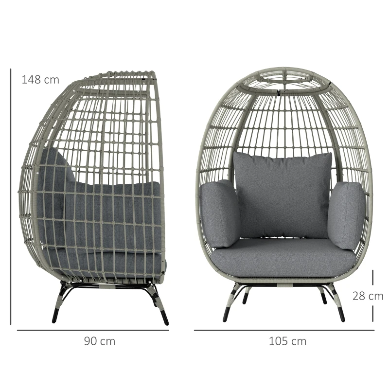 Best Rattan Egg Chair with Cushions and Pillows, Charcoal Grey - Image 3