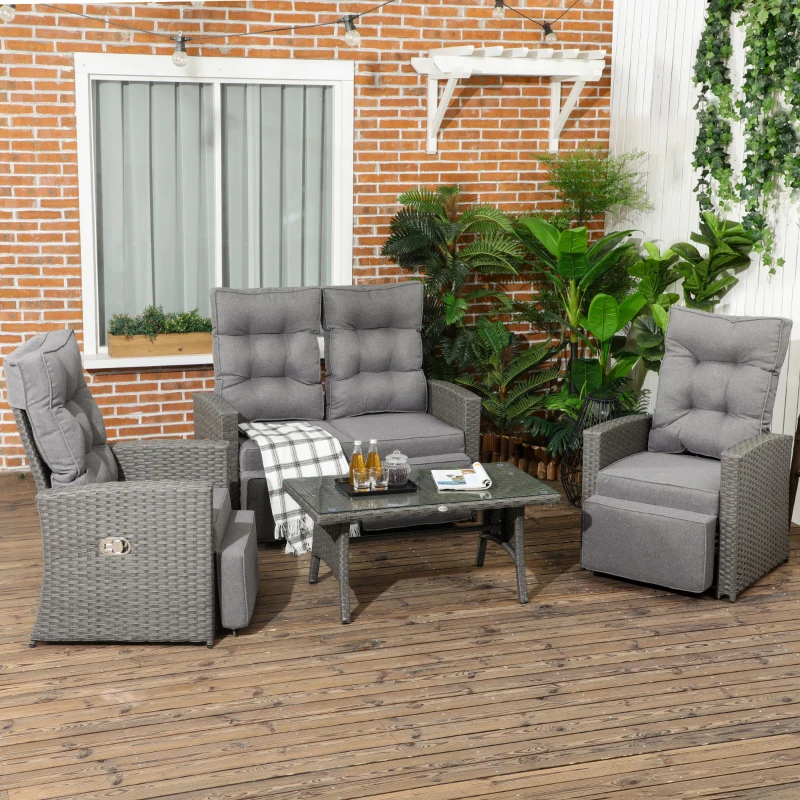 Best 4 Piece Rattan Garden Furniture Set Outdoor Sofa Sectional Set with Glass Top Table for Poolside, Grey - Image 2