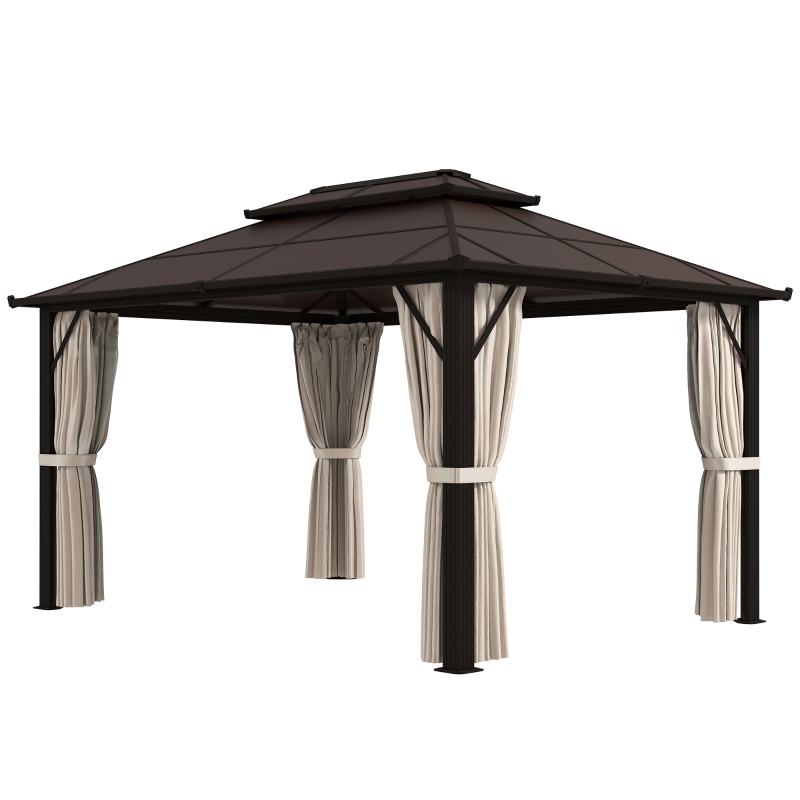 Best 3 x 4m Hardtop Gazebo Canopy with UPF30+ Double Polycarbonate Roof, Aluminium Frame Garden Gazebo Permanent Pavilion with Mosquito Netting and Curtains for Patio, Deck, Beige - Image 11