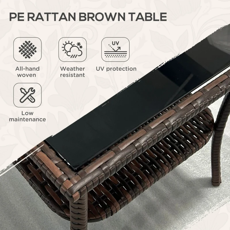 Best Two-tier PE Rattan Square Coffee Table - Brown - Image 4