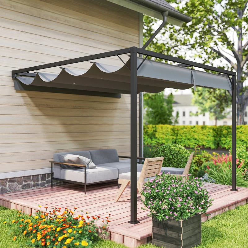 Best 3 x 3(m) Outdoor Pergola with Retractable Canopy - Grey - Image 7