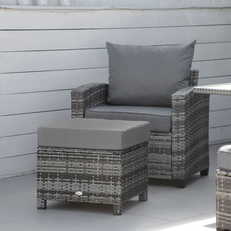 Best Rattan Footstool Wicker Ottoman with Padded Seat Cushion Outdoor Patio Furniture for Garden Poolside Living Room, 50 x 50 x 35 cm, Grey - Image 2