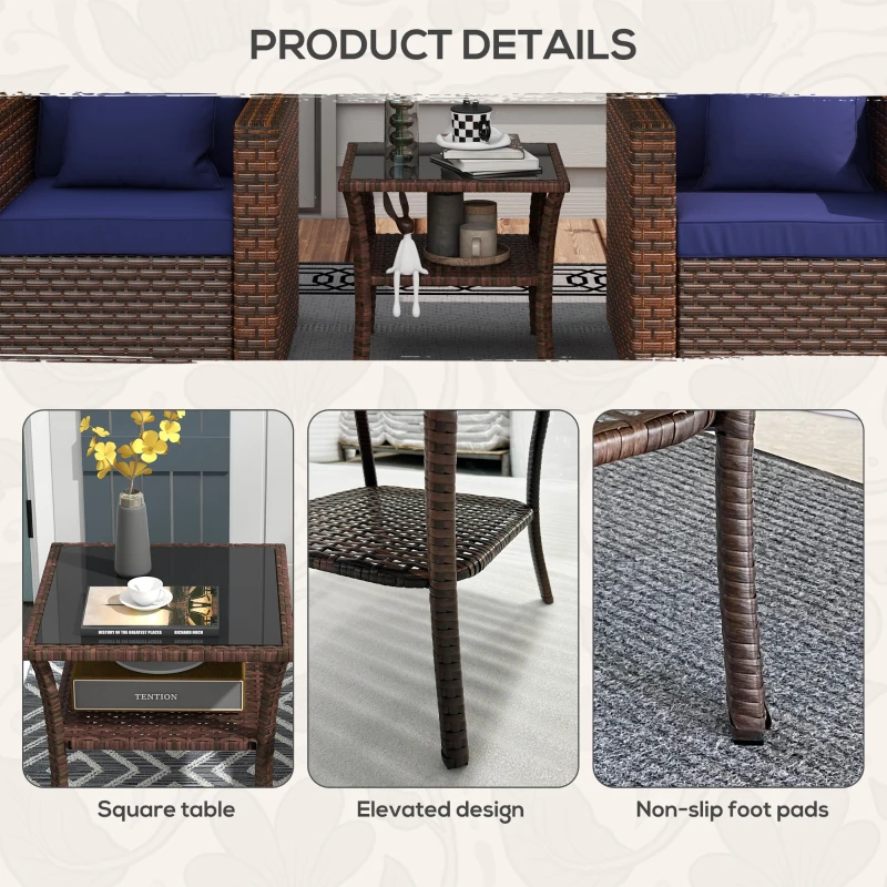 Best Two-tier PE Rattan Square Coffee Table - Brown - Image 7