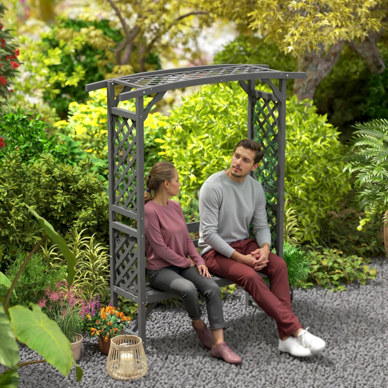 Best Garden Bench, Wooden Garden Arbour with Seat for Vines/Climbing Plants, Grey - Image 8