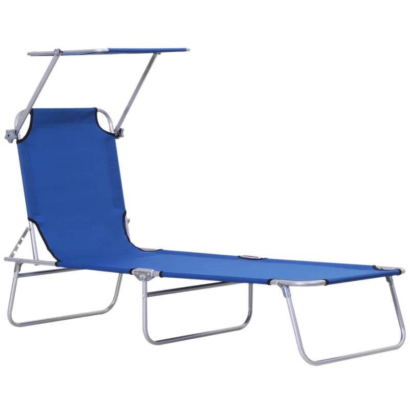 Best Single Sun Lounger, with Awning and Reclining Back - Blue