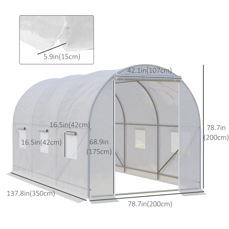 Best 3.5 x 2 x 2 m Polytunnel Greenhouse, Walk-in Green House for Garden with Mesh Windows, Galvanised Steel Frame, White - Image 3