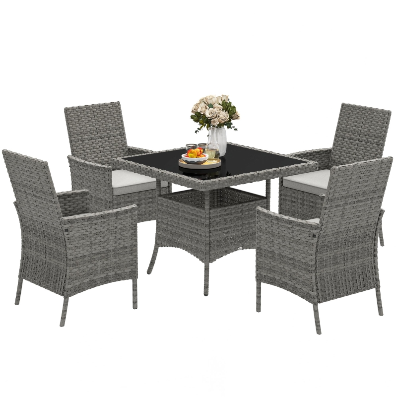 Best Rattan Garden Furniture Set, Outdoor Dining Table and Chairs 4 Seater with Cushions, Square Tempered Glass Top, 4 Armchairs, for Balcony, Terrace, Conservatory, Grey - Image 10