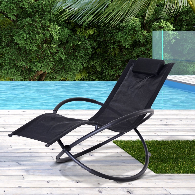 Best Outdoor Orbital Lounger Zero Gravity Patio Chaise Foldable Rocking Chair w/ Pillow Black - Image 10