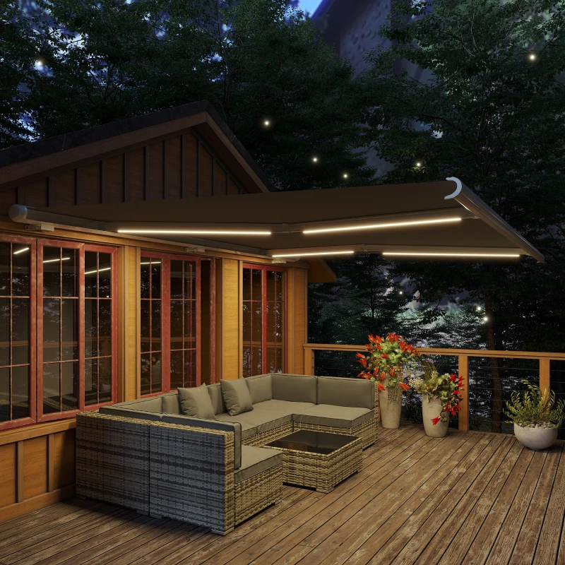 Best 4x3m Full Cassette Electric/Manual Retractable Awning with LED Light and Remote Controller, Sun Canopies for Patio Door Window, Grey - Image 2