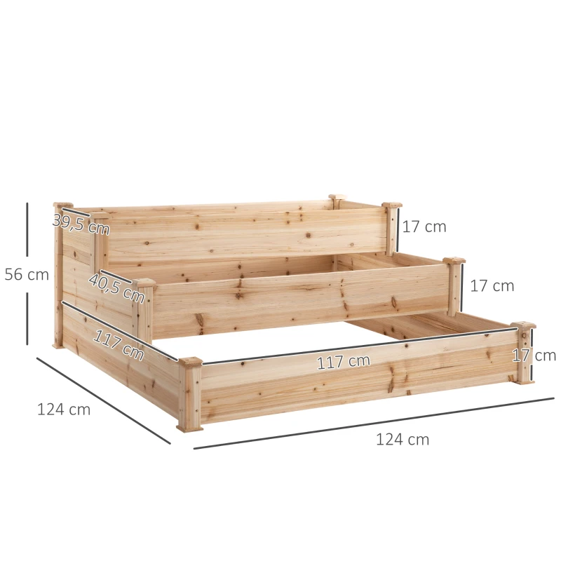 Best 470L Raised Garden Bed, 3-Tier Planter Kit, Elevated Wooden Planters for Garden, Yard & Patio, 124 x 124 x 56 cm - Image 3