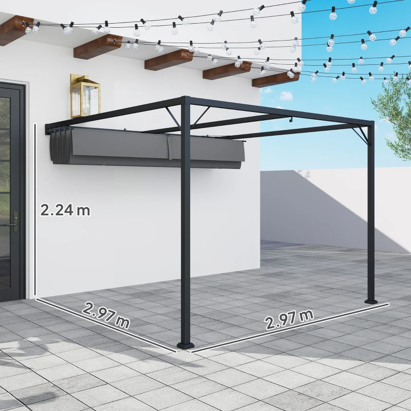 Best 3 x 3(m) Outdoor Pergola with Retractable Canopy - Grey - Image 3