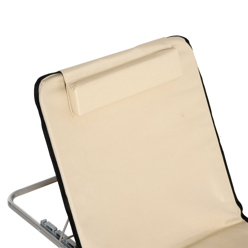 Best Set of 2 Foldable Garden Beach Chair Mat Lightweight Outdoor Sun Lounger Seats Adjustable Back Metal Frame PE Fabric Head Pillow w/ Carry Bag, Beige - Image 10