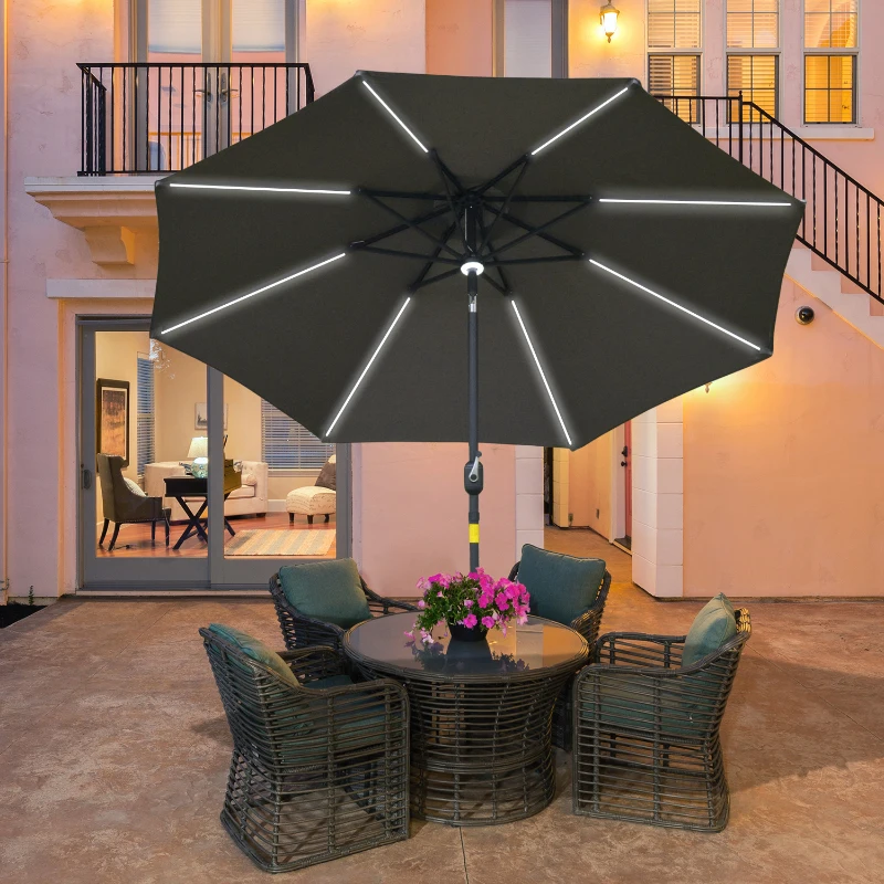 Best 2.7m Garden Parasol Sun Umbrella w/ LED Solar Light Angled Canopy Grey - Image 2