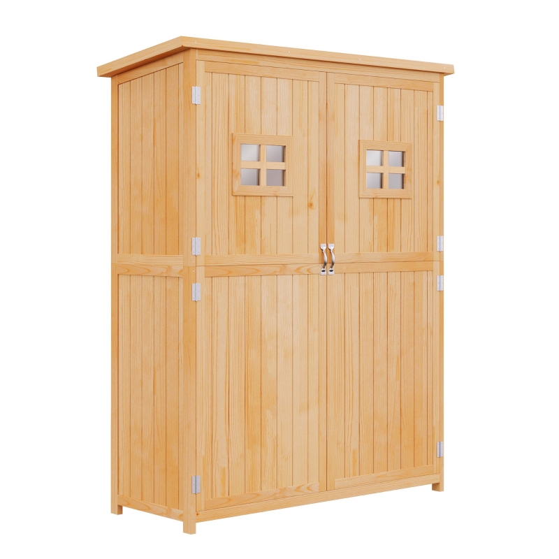 Best Wooden Garden Shed with Two Windows, Tool Storage Cabinet, Outdoor Double Door Organizer 127.5L x 50W x 164H cm, Natural - Image 11