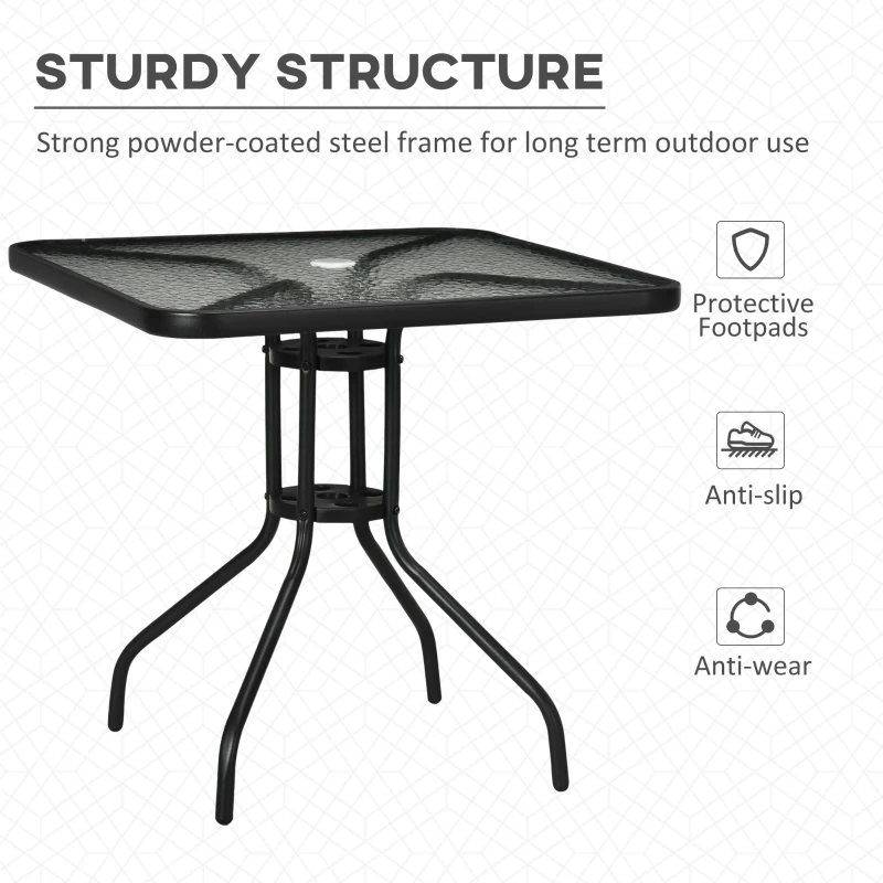 Best Square Garden Dining Table with Tempered Glass Top & Umbrella Hole, 76 x 76 cm - Image 6