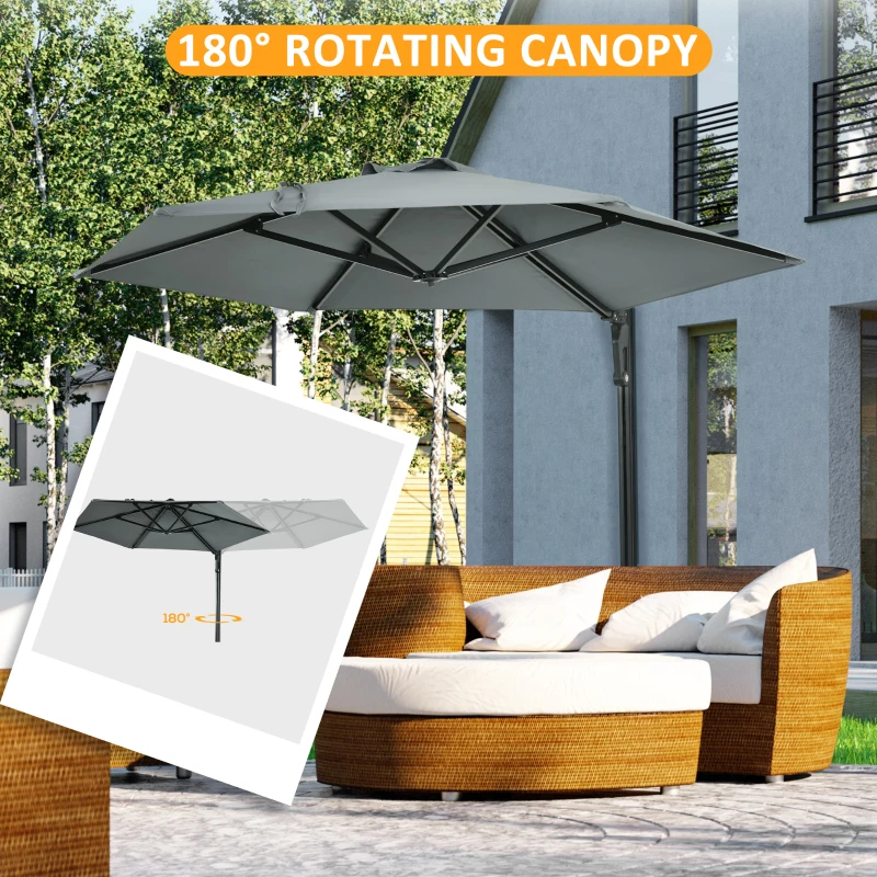 Best 2.5m Wall Mounted Parasol, Hand to Push Outdoor Patio Umbrella with 180 Degree Rotatable Canopy for Porch, Deck, Garden, 250 cm, Grey - Image 4