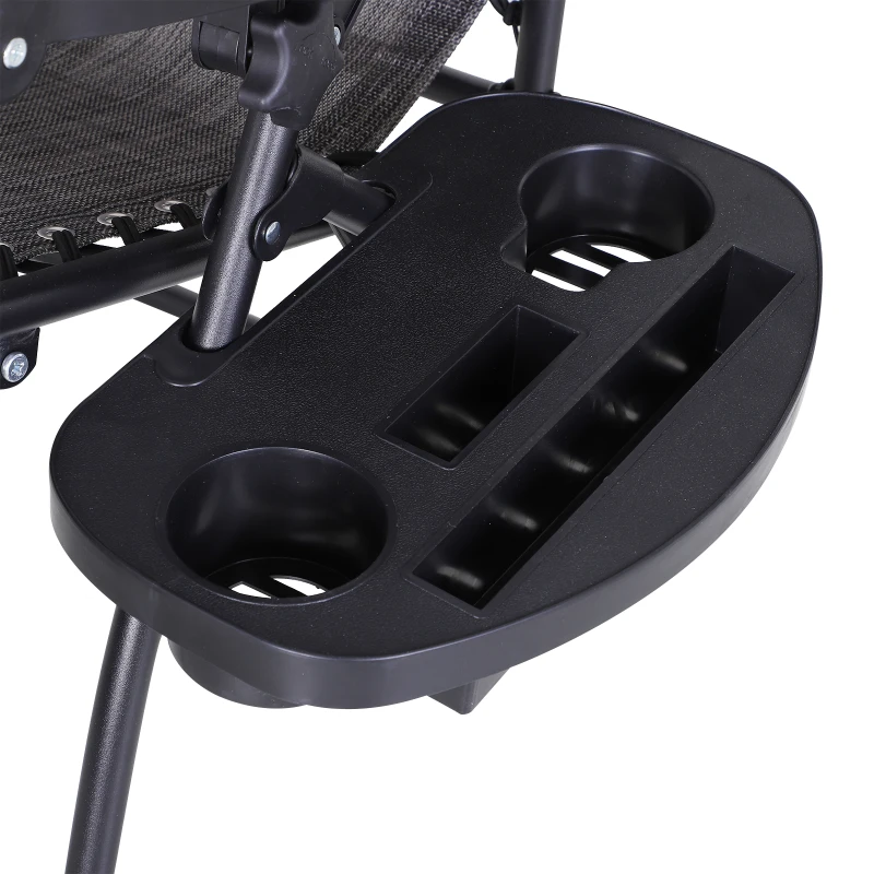 Best 2 Piece Foldable Reclining Garden Chair with Headrest, Zero Gravity Deck Sun Lounger Seat Chair with Footrest, Armrest, Cup Holder & Canopy Shade, Grey - Image 8