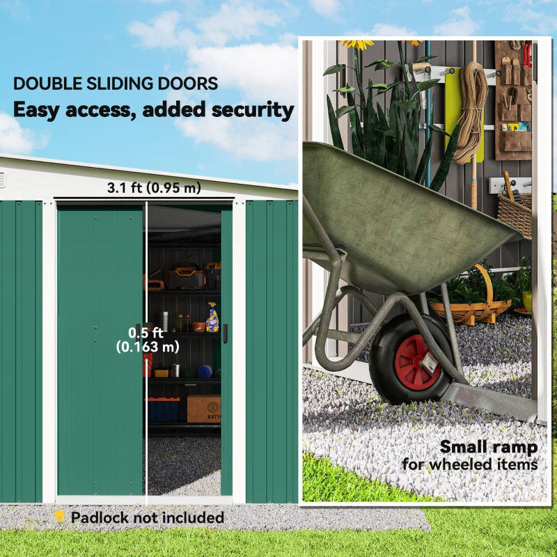 Best Garden Metal Storage Shed Outdoor Metal Tool House with Double Sliding Doors and 2 Air Vents, 11.3x9.2ft, Green - Image 6