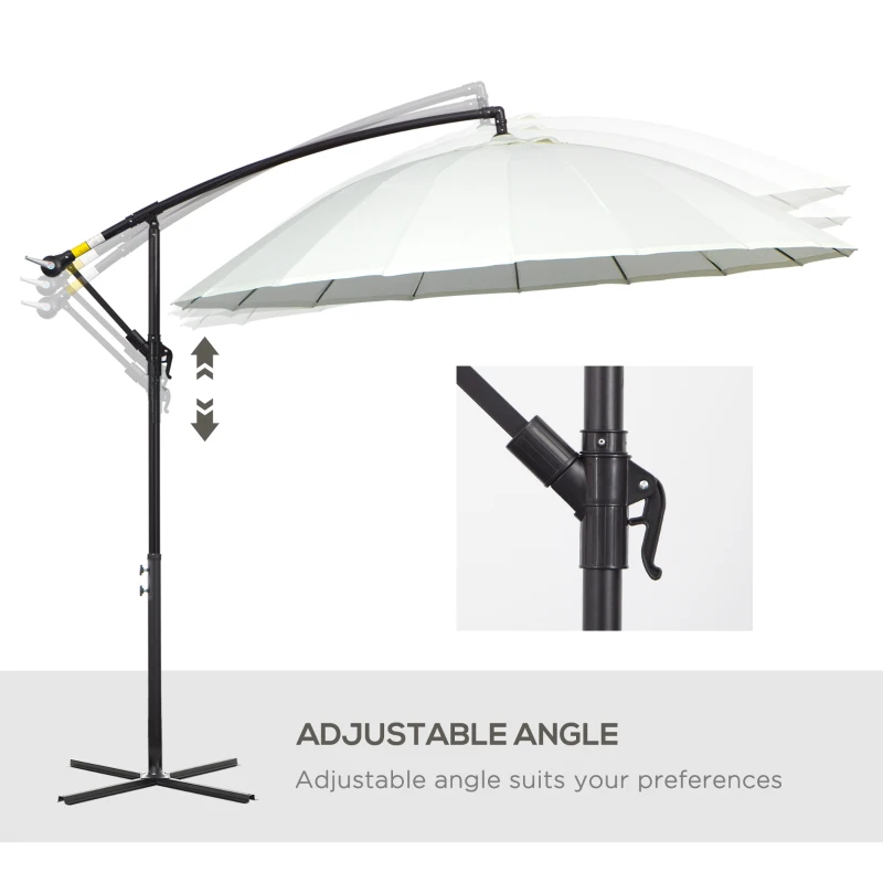 Best 3(m) Cantilever Umbrella 18 Ribs & Vents Adjustable Angle for Patio Cream White - Image 5