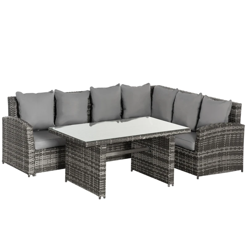 Best 3 PCS PE Rattan Corner Dining Set Outdoor Garden Patio Sofa Table Furniture Set w/ Cushions Grey