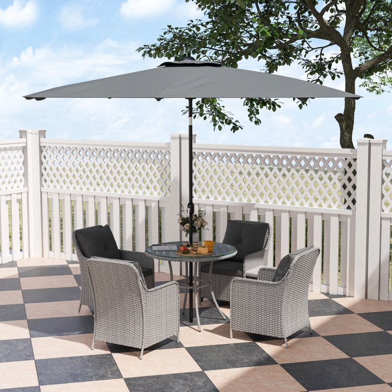 Best 4 Seater Rattan Dining Set with Parasol & Cushions - Light Grey - Image 10