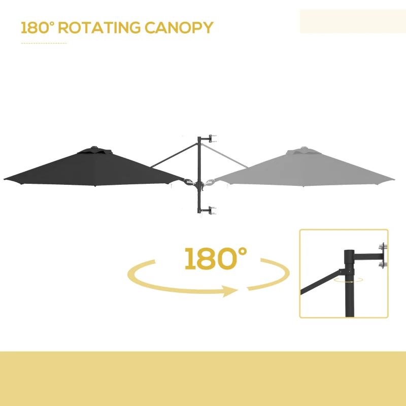 Best 3m Wall-Mounted Parasol Shade, with Handle - Grey - Image 4