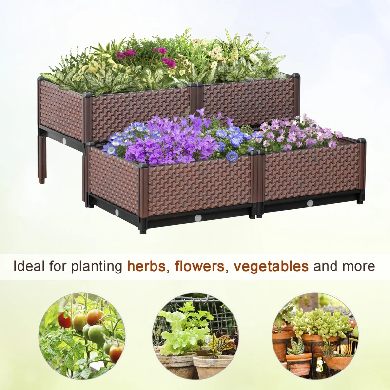 Best 50cm x 50cm x 46.5cm Set of 4 41L Garden Raised Bed Kit, PP DIY Elevated Planter Box, Flower Vegetables Planting Container with Self-Watering Design and Drainage Holes - Image 7