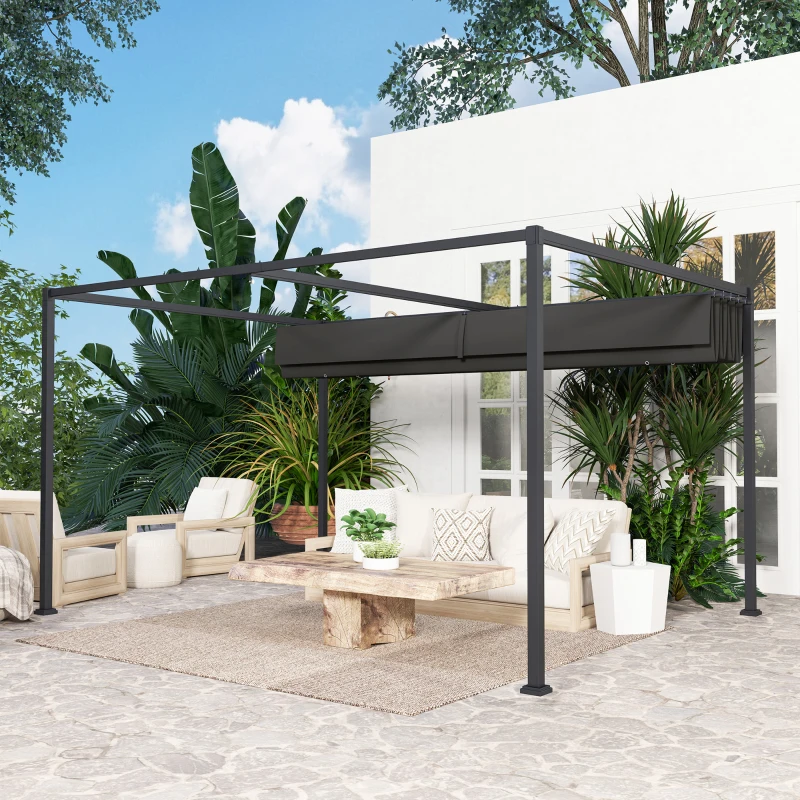 Best 4 x 3m Metal Pergola, with Retractable Canopy Roof - Black - Image 8