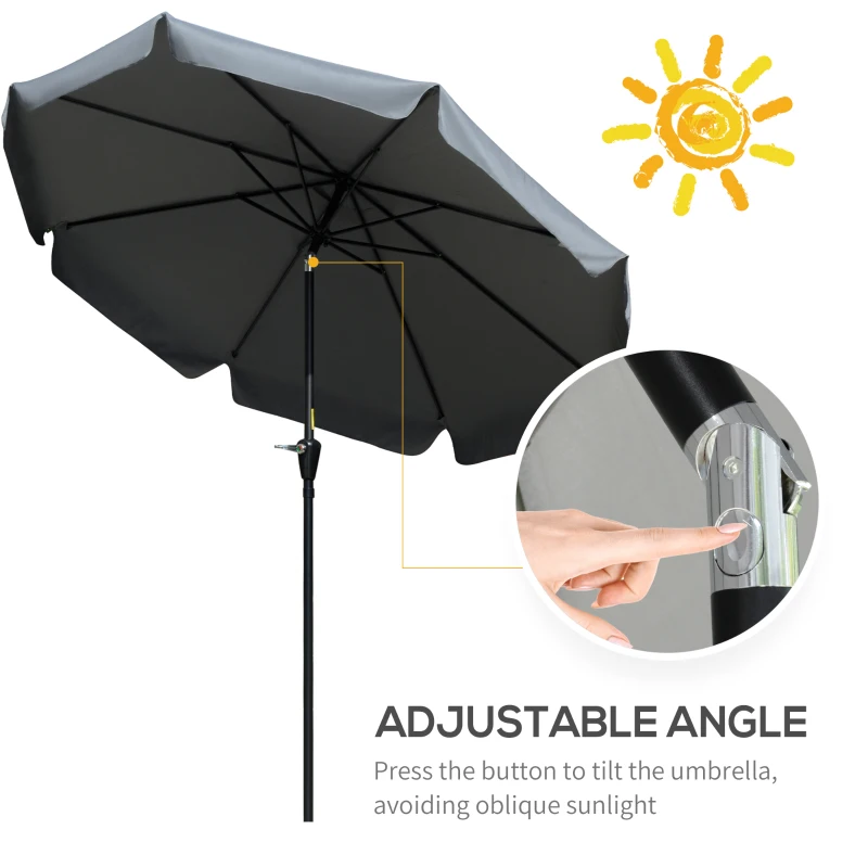 Best 2.7m Patio Parasol Garden Umbrellas Outdoor Sun Shade Table Umbrella with Tilt, Crank, 8 Ribs, Ruffles, Grey - Image 4